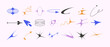 Set of vector icons of acid flare shapes and arrows. supernova explosion space figures in Y2k korean style