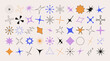 Vector set of flower and star shapes. Y2k shapes of shine, sun, sunbeams, flare and glares in a modern brutalist style.