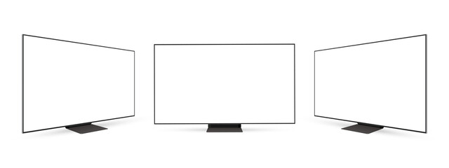 Wall Mural - Set of Wide TV Mockup, Front and Side View, Isolated on White Background. Vector Illustration