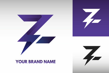 Logo Letter Z Initial monogram Electric Power thunder Lightning Style Design Vector in Gradient and monochrome color