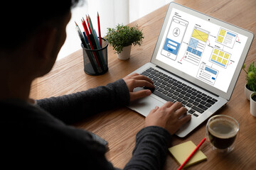ux ui design process for modish mobile application and website . creative prototype of wireframe for