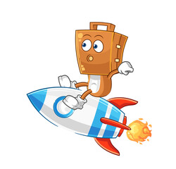 Canvas Print - suitcase head ride a rocket cartoon mascot vector