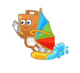 Canvas Print - suitcase head windsurfing character. mascot vector