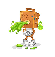 Wall Mural - suitcase head throw up cartoon. cartoon mascot vector