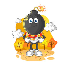 Wall Mural - bomb head in the autumn. cartoon mascot vector