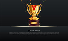 Realistic Golden Trophy Cup On Black