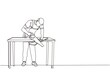 © Simple Line - Single continuous line drawing builder or carpenter repairman sawing boards. Building, construction and repair work services. Business concept. Dynamic one line draw graphic design vector illustration