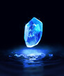 Magical blue gem stone floating over water. 3D Rendering, illustration