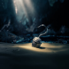3D Rendering / Illustration Of A Pirate's Hook In A Dark Cave