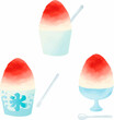 夏　いちごシロップ　かき氷　氷菓子　手描き　水彩　油絵　アナログタッチ　イラスト素材セット