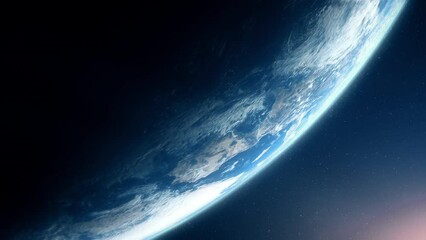 Poster - A cinematic rendering of planet Earth during sunrise as view from space with vibrant blue sky atmosphere