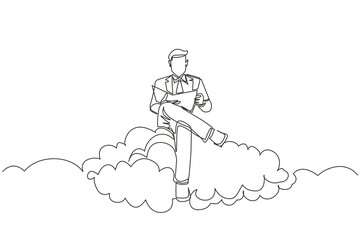 Continuous one line drawing man sitting on cloud reading a book. Businessman. Teacher. Lawyer. Marketer. Director. Chief. Financier. Higher education. Career growth. Single line draw design vector