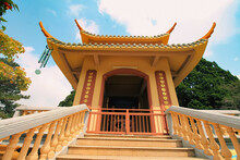 Low Angle View Of A Golden Temple Inside Truc Lam Zen Monastery In Da Lat, Vietnam