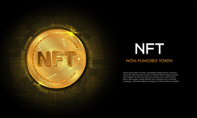 Wall Mural - Non fungible token NFT.Technology background with circuit.NFT logo.Crypto currency concept.