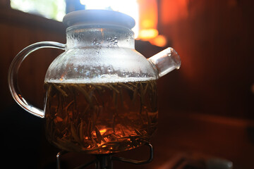 chinese tea ceremony glass teapot brewed