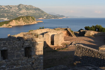 view of the old town city.the walls of the remaining parts of the old town above the sea in the hill