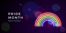 Tolerance Day Banner. Neon Glowing Rainbow. LGBT Tolerance