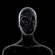 Abstract concept illustration from 3D rendering of black and white messy face female bust figure isolated on black background.