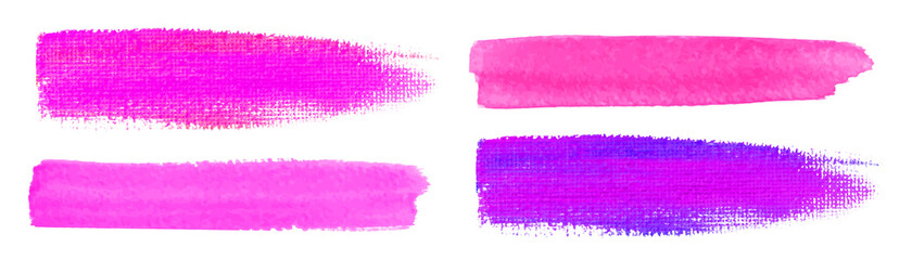 Wall Mural - pink watercolor brush strokes. canvas texture. paint brush. acrylic violet smear set. vector illustr