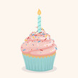 Cupcake with candle. Vector.