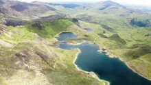 Aerial View Of Minors Track Going Up To Snowdon. View Of Lake At Bottom Of Snowdon With Path Going Alongside It Showing The Different Routes To Snowdon Summit