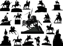 Set Of Eighteen Horseman Statues On White