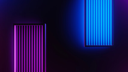 Wall Mural - 3d render of flash neon and light glowing on dark scene. Speed light moving lines.