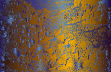 Luxury Golden, Blue Metal Gradient Background With Distressed Cracked Concrete Texture.