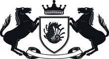 Royal Crown Emblem Horse With Sea Horse Logo Black Design