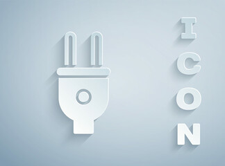 Sticker - Paper cut Electric plug icon isolated on grey background. Concept of connection and disconnection of the electricity. Paper art style. Vector