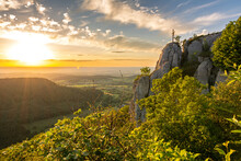 Dramatic Sunset Over A Scenic Cliff Ledge In The Swabian Jura In Southern Germany