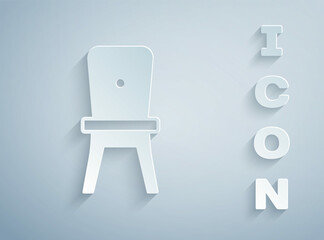 Canvas Print - Paper cut Chair icon isolated on grey background. Paper art style. Vector