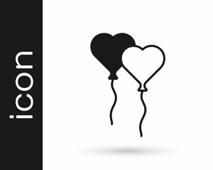 Canvas Print - black balloons in form of heart with ribbon icon isolated on white background. valentines day. vecto