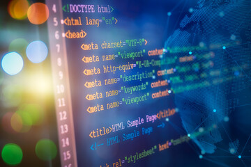 Wall Mural - html code on computer monitor. software / web developer programming code