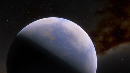 Planets and galaxy, science fiction wallpaper. Beauty of deep space. Billions of galaxy in the universe Cosmic art background 3d render
