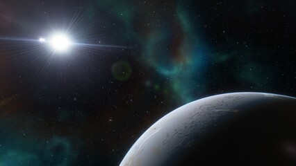 Planets and galaxy, science fiction wallpaper. Beauty of deep space. Billions of galaxy in the universe Cosmic art background 3d render

