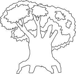 Canvas Print - Coloring page with cartoon old tree with big crown isolated on white background