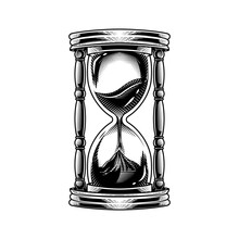 Hourglass. Vector Illustration Of Sand Watch Device In Engraving Technique.