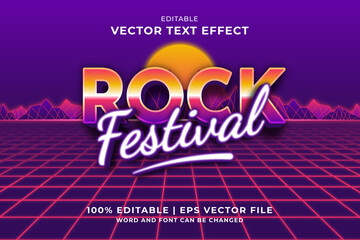Wall Mural - Editable text effect Rock Festival 3d 80s template style premium vector