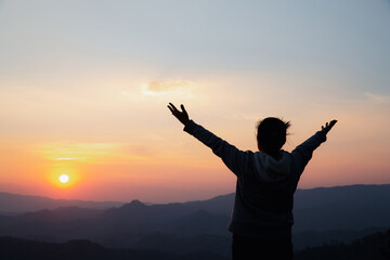 woman worship on sunset