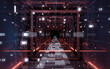 Digital cyberspace, sci-fi concept tunnel, 3d rendering.