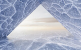 Fototapeta Perspektywa 3d - Ice ground with crack pattern, 3d rendering.