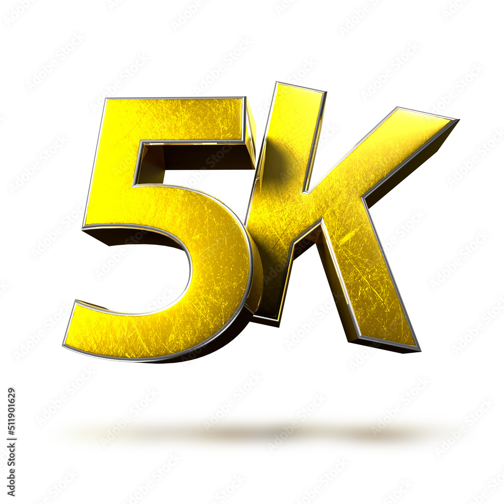 5K Gold 3D illustration on white background have work path. Stock ...