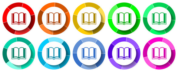Poster - Book icon set, read flat design vector illustration in 10 colors options for mobile applications and webdesign