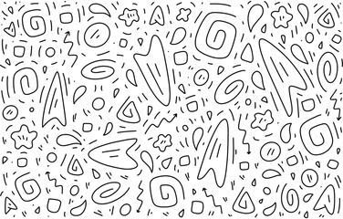 Wall Mural - scattered geometric line shapes. hand drawn doodle elements. abstract background design. vector blac