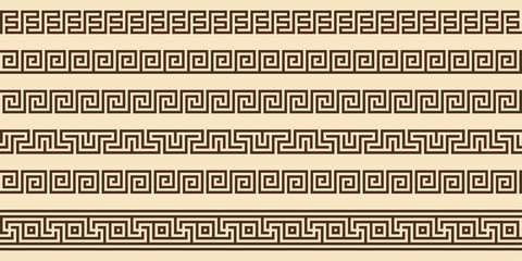 Wall Mural - Greek key pattern, seamless borders collection. Decorative ancient meander, greece border ornament set with repeated geometric motif. Vector EPS10.