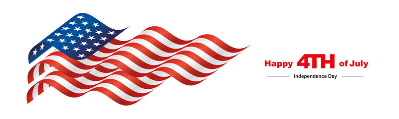 Wall Mural - Happy Independence Day 4th of July USA abstract modern wavy flag ribbon white background greeting card
