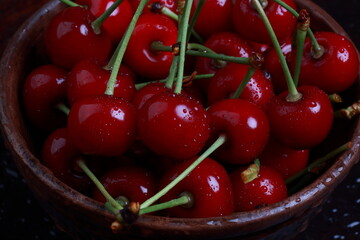 Sticker - tasty juicy cherries in water droplets