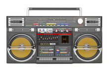 Retro Boombox Ghetto Blaster , Radio And Audio Tape Recorder Isolated On White.