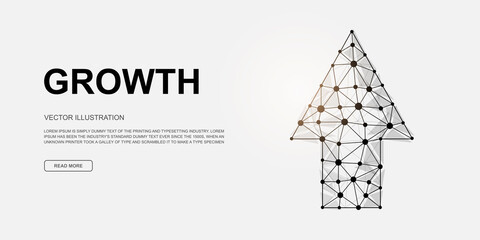 Up arrow 3d low poly symbol for landing page template. Growth design illustration. Polygonal Business goal illustration for homepage design, adv page